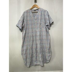 The Vermont Country Store Sleep Shirt Men's Nightgown Seersucker Check Cotton L
